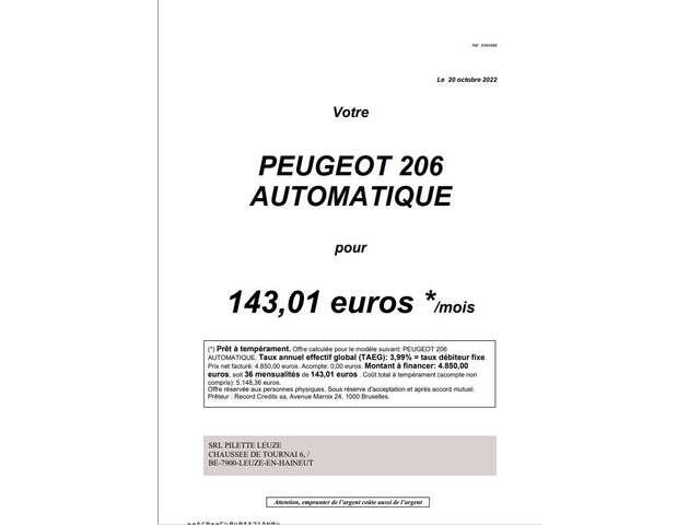Peugeot 206 1.4i XT CrystalTOIT PANOBOITE AUTO36X162.18�