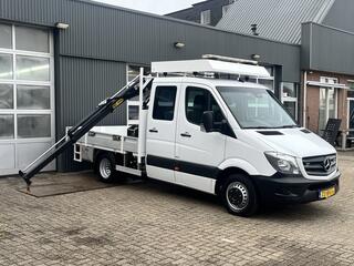 MERCEDES-BENZ SPRINTER 513 CDI 366 Hiab Laadkraan 018T Trekhaak 2000 kg Airco 6 persoons uitvoering Open laadbak Pick-up Euro 6 Verkeersbord Actiebord Pijlenbord Bakwagen P-up Tachograaf 1e eigenaar ex gemeente