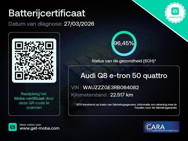 Audi Q8 e-tron 50 quattro Edition 95 kWh 340pk | SOH 96% | Lederen bekleding | | 20 inch lichtmetalen velgen | Elektrisch verstelbare voorstoelen met geheu