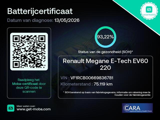 Renault Megane E-Tech EV60 Optimum Charge Techno / SOH 93,22% / Dealer onderhouden / CCS snellader / Stuur- & Stoelverwarming / Achteruitrijcamera / Draadloze