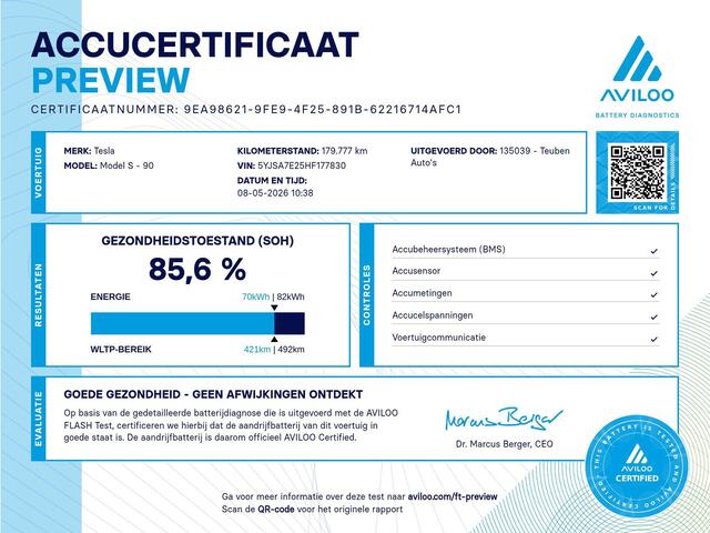 Tesla Model S 90D Base | SOH 85,6 % | Luchtvering | Elek Panoramadak | Convenience Pack | Pack Premium Plus