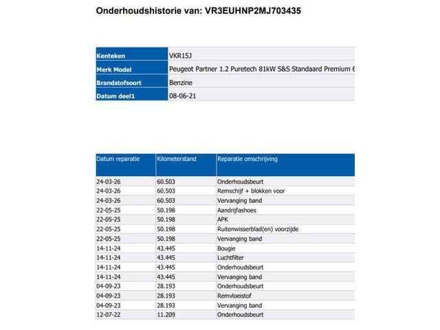 Peugeot Partner 1.2 Benzine 111PK Euro6 Premium / Airco / Navigatie / Cruise-ctr. / Schuifdeur + Raam / Radio multimedia / Apk 06-2027