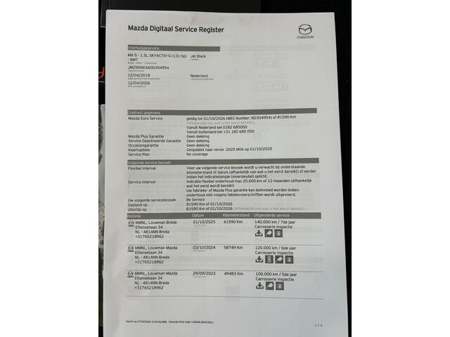 Mazda MX-5 1.5 SkyActiv-G 131 GT-M Zwart / Bruin Leder NL-Auto 100% Dealer Onderhouden