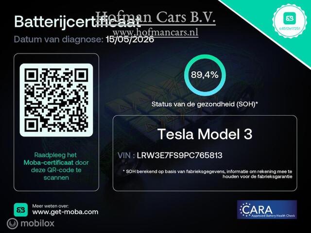 Tesla Model 3 RWD Standard Plus 60 kWh LFP | SOH 89,4% | BTW-auto | AMD Ryzen | Warmtepomp | APK 04/2027