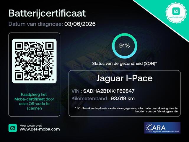 Jaguar I-Pace EV400 S 90 kWh SOH: 91% | Lederen bekleding | Elektrisch te openen achterklep | Keyless | Navigatie | Camera | Extra getint glas