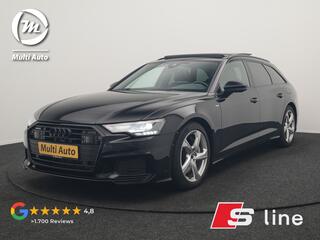 AUDI A6 Avant 50 TFSI e Quattro 2x S Line PHEV 300pk Dealer O.H. | Trekhaak Af Fabriek | Panodak | Adaptive Cruise | Camera | Lederen Sportstoelen & Stuur Verwarmd | Blis | Sfeerverlichting | Apple Carplay | Navigatie | DAB | Plug In Hybrid |